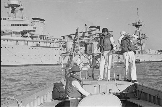 USS Augusta, with tender and crew